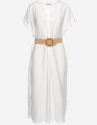 new collection Rochie Albă din Viscoză cu Curea Ornată cu Împletitură și Cataramă Mlevena