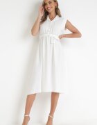 new collection Rochie Albă Midi Închisă cu nasturi cu cordon Alyssama