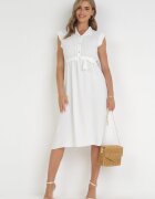 new collection Rochie Albă Midi Închisă cu nasturi cu cordon Alyssama