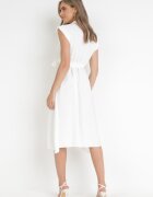new collection Rochie Albă Midi Închisă cu nasturi cu cordon Alyssama