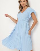 new collection Rochie Albastră Deschisă Plisată cu croi evazat și decolteu în V Rissara