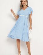 new collection Rochie Albastră Deschisă Plisată cu croi evazat și decolteu în V Rissara