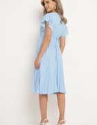new collection Rochie Albastră Deschisă Plisată cu croi evazat și decolteu în V Rissara