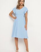 new collection Rochie Albastră Deschisă Plisată cu croi evazat și decolteu în V Rissara