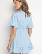 new collection Rochie albastră deschisă stil liliac din viscoză cu croi evazat cu volan din tul