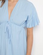 new collection Rochie albastră deschisă stil liliac din viscoză cu croi evazat cu volan din tul