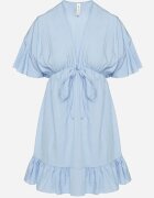new collection Rochie albastră deschisă stil liliac din viscoză cu croi evazat cu volan din tul