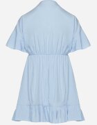 new collection Rochie albastră deschisă stil liliac din viscoză cu croi evazat cu volan din tul