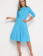 new collection Rochie Albastră Plisată cu Centură Gonge
