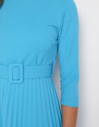 new collection Rochie Albastră Plisată cu Centură Gonge