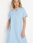 new collection Rochie Albastră Trapez Mini cu Buzunare Hreona