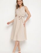 new collection Rochie bej cu un croi cămașă fără mâneci cu cordon Liriora