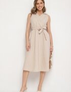 new collection Rochie bej cu un croi cămașă fără mâneci cu cordon Liriora