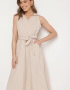 new collection Rochie bej cu un croi cămașă fără mâneci cu cordon Liriora