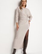 new collection Rochie Bej cu Viscoză Decorată cu Legătură și Fir Metalic Ellinira