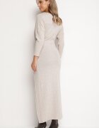 new collection Rochie Bej cu Viscoză Decorată cu Legătură și Fir Metalic Ellinira