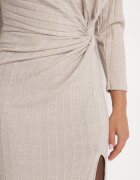 new collection Rochie Bej cu Viscoză Decorată cu Legătură și Fir Metalic Ellinira
