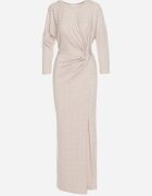 new collection Rochie Bej cu Viscoză Decorată cu Legătură și Fir Metalic Ellinira