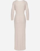 new collection Rochie Bej cu Viscoză Decorată cu Legătură și Fir Metalic Ellinira