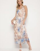 new collection Rochie Bej de plasă cu viscoză cu model floral Izaleira