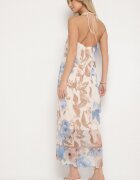 new collection Rochie Bej de plasă cu viscoză cu model floral Izaleira