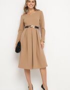 new collection Rochie Bej Evazată De Seară cu Decolteu ascuțit Temithiel