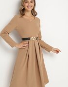 new collection Rochie Bej Evazată De Seară cu Decolteu ascuțit Temithiel