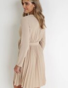new collection Rochie Bej Plisată cu Decolteu Petrecut și Curea Minesia
