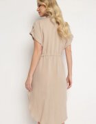 new collection Rochie Bej Tip cămașă Midi din Viscoză cu nasturi cu șnur și decupaje Alicana