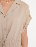 new collection Rochie Bej Tip cămașă Midi din Viscoză cu nasturi cu șnur și decupaje Alicana