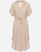new collection Rochie Bej Tip cămașă Midi din Viscoză cu nasturi cu șnur și decupaje Alicana