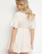 new collection Rochie bej tip liliac cu viscoză cu croi evazat și volan de tul