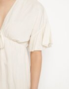new collection Rochie bej tip liliac cu viscoză cu croi evazat și volan de tul