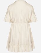 new collection Rochie bej tip liliac cu viscoză cu croi evazat și volan de tul
