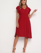 new collection Rochie Bordo Plisată cu o croială evazată și decolteu triunghiular Rissara