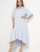 new collection Rochie cămașă Albastru deschis cu Volan Decorativ Daviravie
