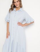 new collection Rochie cămașă Albastru deschis cu Volan Decorativ Daviravie