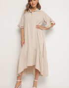 new collection Rochie cămașă bej cu volan decorativ Daviravie