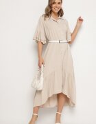 new collection Rochie cămașă bej cu volan decorativ Daviravie