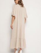 new collection Rochie cămașă bej cu volan decorativ Daviravie