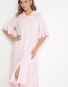 new collection Rochie cămașă roz cu Volan Decorativ Daviravie