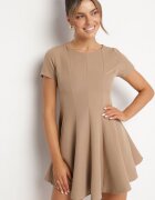 new collection Rochie Cloche Bej Închisă cu Mânecă Scurtă și Cusături Decorative Meporea