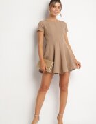 new collection Rochie Cloche Bej Închisă cu Mânecă Scurtă și Cusături Decorative Meporea
