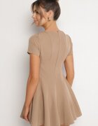 new collection Rochie Cloche Bej Închisă cu Mânecă Scurtă și Cusături Decorative Meporea