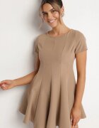 new collection Rochie Cloche Bej Închisă cu Mânecă Scurtă și Cusături Decorative Meporea