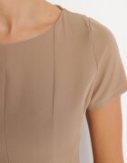 new collection Rochie Cloche Bej Închisă cu Mânecă Scurtă și Cusături Decorative Meporea