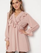 new collection Rochie Cloche Roz cu croială petrecută și volane Celonara
