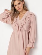 new collection Rochie Cloche Roz cu croială petrecută și volane Celonara