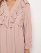 new collection Rochie Cloche Roz cu croială petrecută și volane Celonara