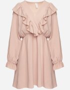 new collection Rochie Cloche Roz cu croială petrecută și volane Celonara